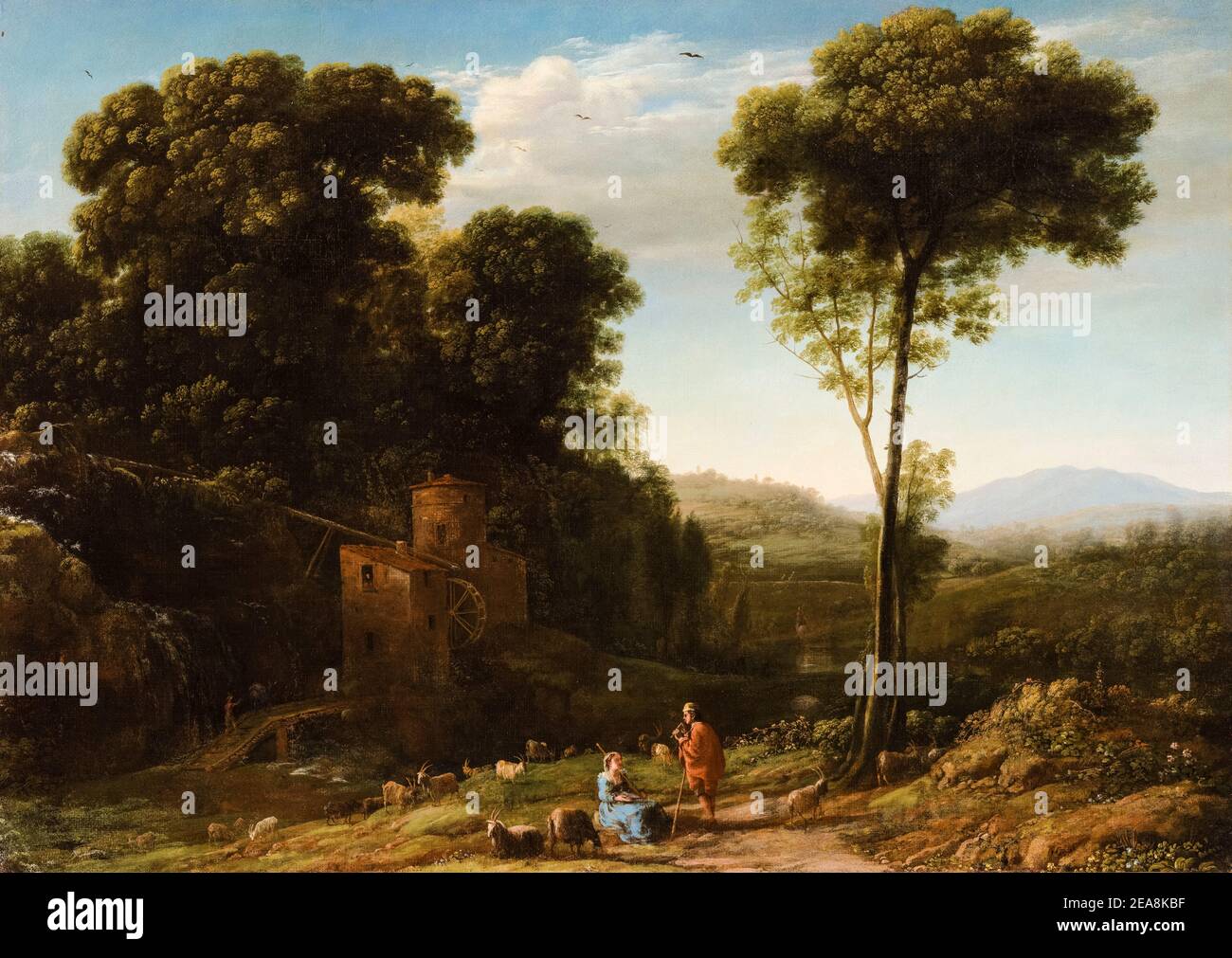 Claude Lorrain, Pastorallandschaft mit einer Mühle, Gemälde, 1634 Stockfoto