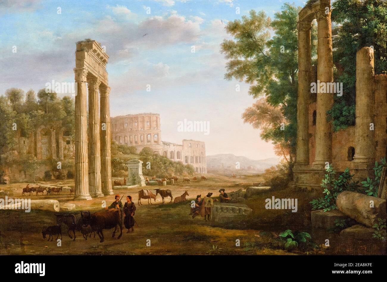 Capriccio mit Ruinen des Forum Romanum, Landschaftsmalerei von Claude Lorrain, um 1634 Stockfoto
