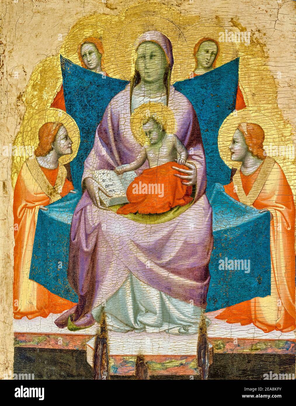 Dalmasio Scannabecchi, Jungfrau und Kind auf dem Thron der vier Engel, Gemälde, 1335-1345 Stockfoto