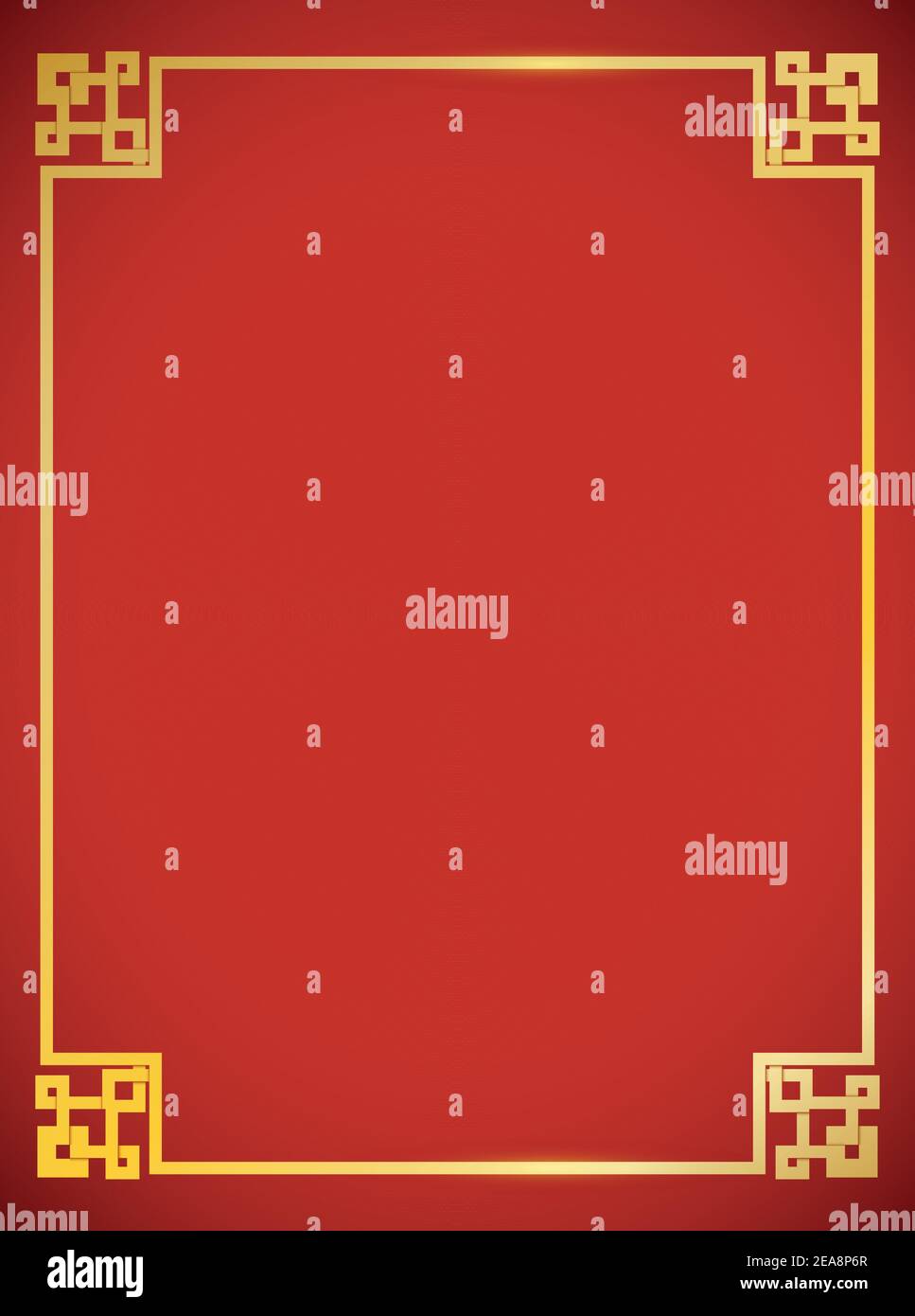 Rote Schablone mit goldenem Rahmen im chinesischen Stil dekoriert, für traditionelle Umschläge und asiatische Designs. Stock Vektor
