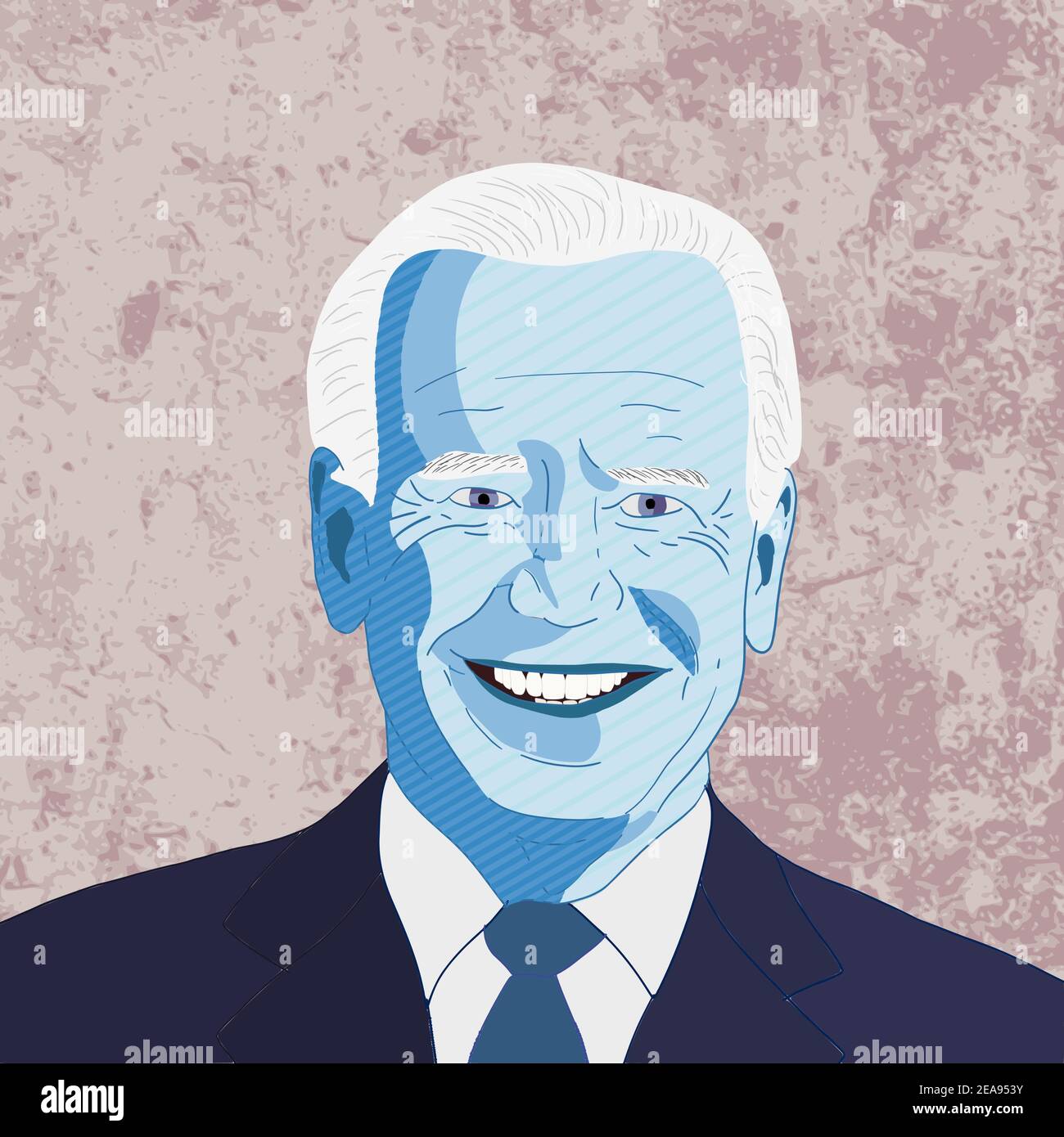 WARSCHAU, POLEN - 8. FEBRUAR 2021: Digital handgezeichnetes Porträt von Joe Biden, 46th Präsident der Vereinigten Staaten, gewählt 2020. Stock Vektor
