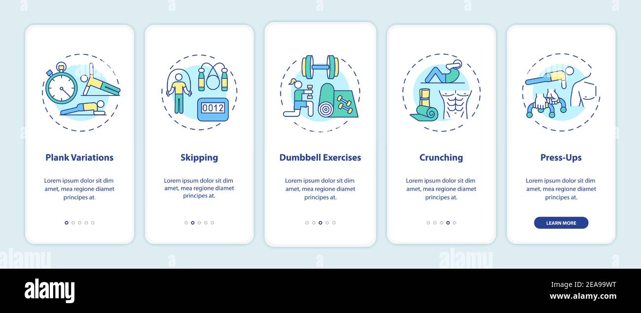 Am besten zu Hause Workouts Onboarding mobile App Seite Bildschirm mit Konzepte Stock Vektor
