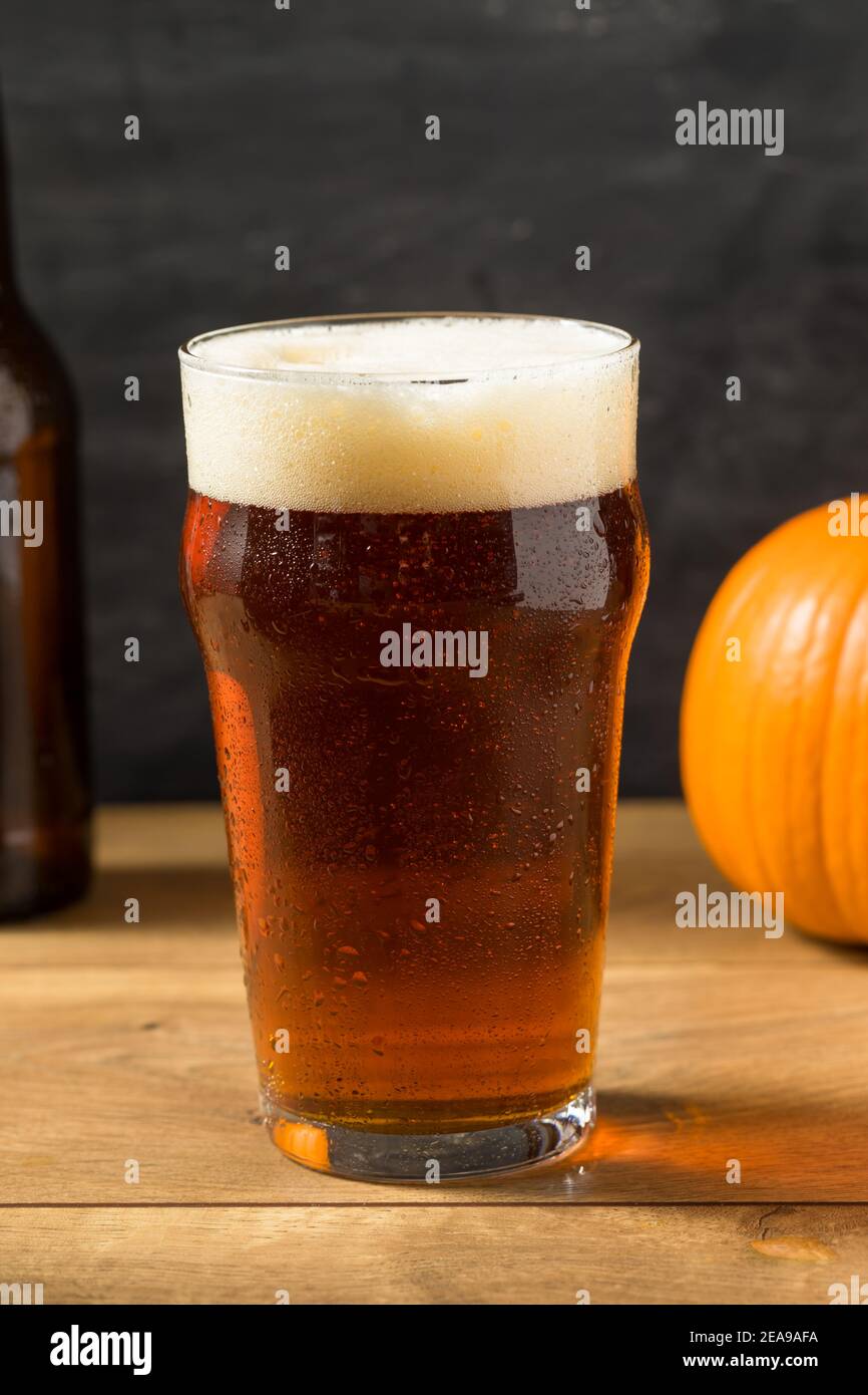 Kühles erfrischendes Kürbis Ale Bier in einem Pintglas Stockfoto