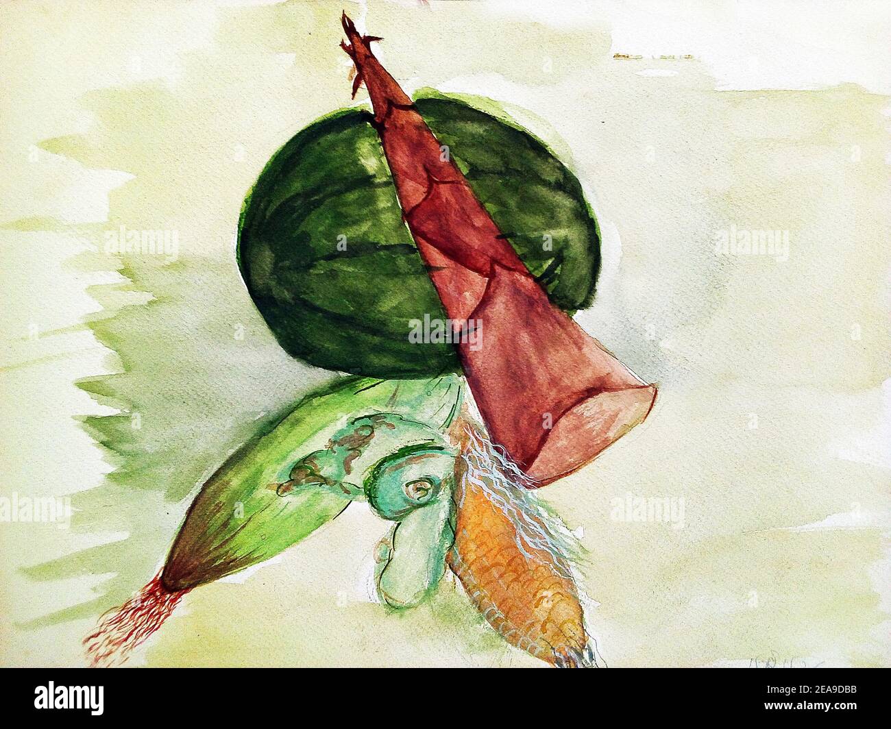 professioneller Künstler handgemalte Impressionismus-Meisterwerke Aquarellmalerei Obst und Gemüse Studium an der Kunstakademie Poster Farbink-Farbe Stockfoto