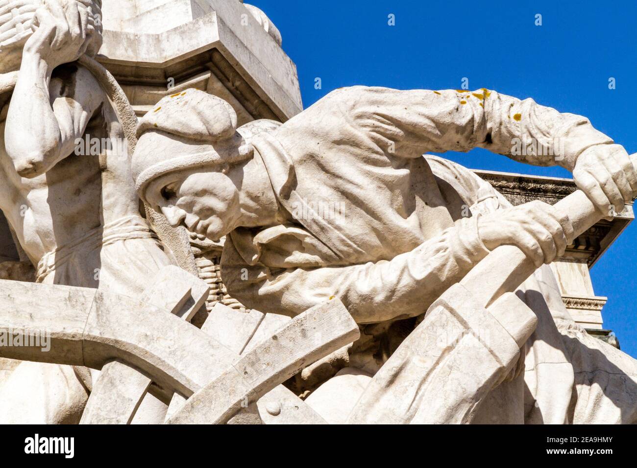 Portugal Lissabon Avenida Liberdade Marquis de Pombal Square Praca do Marques de Pombal Denkmal plaza rotunda allegorische Skulptur Denkmal Stockfoto