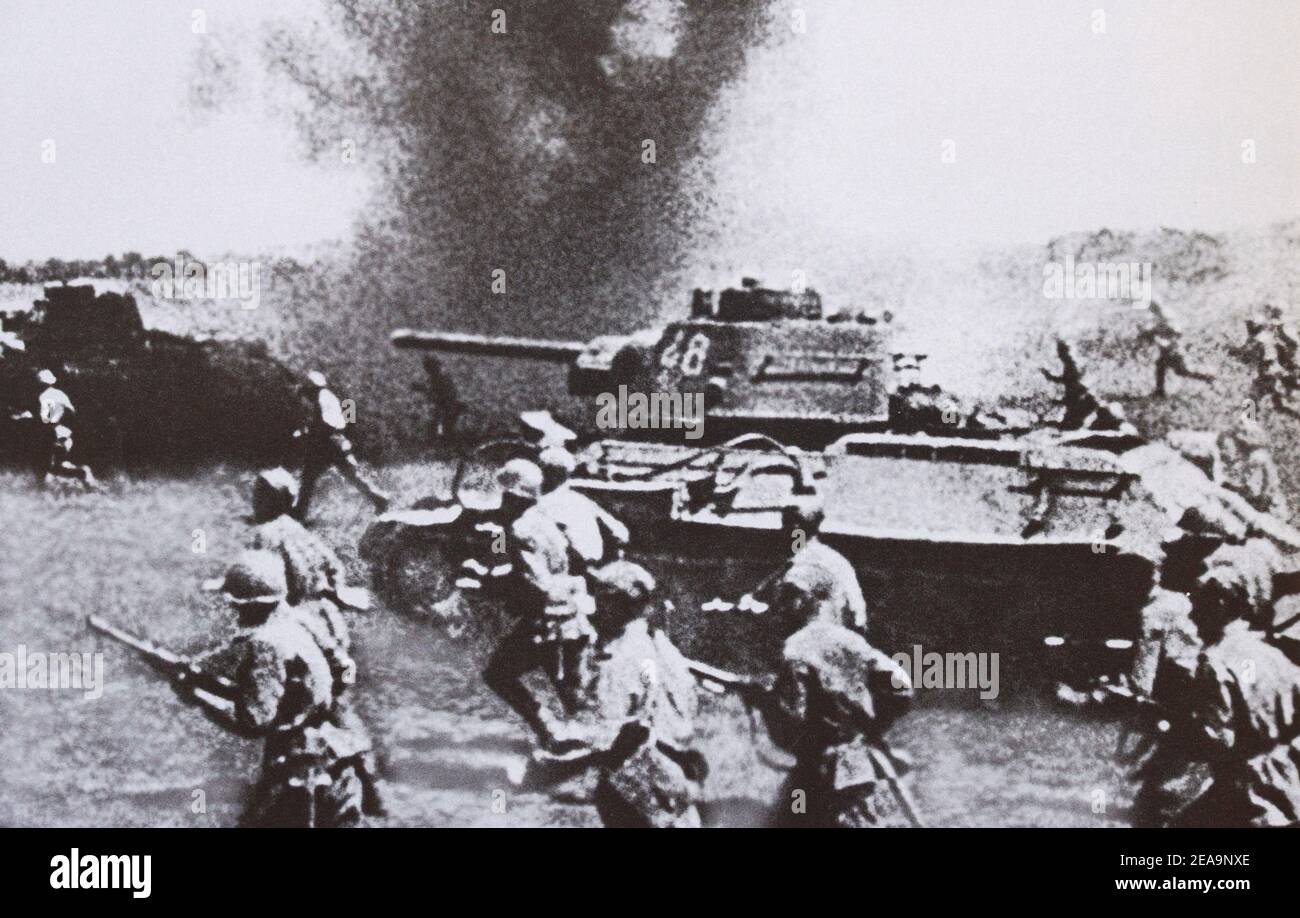 Kämpfe in den Außenbezirken von Minsk im Juli 1944. Stockfoto