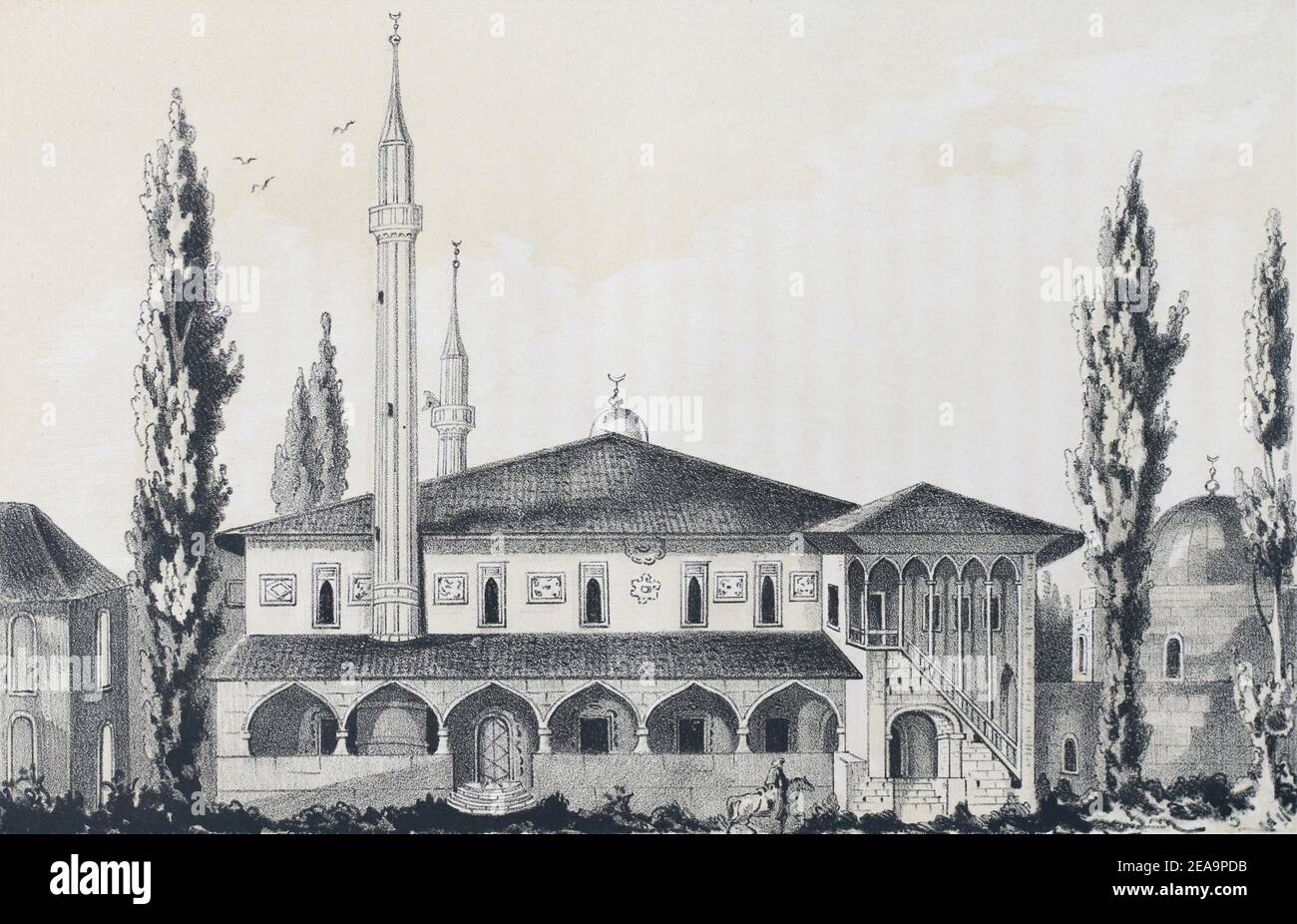 Die große Khan Moschee im Bakhchisarai Palast. Gravur des 19th. Jahrhunderts. Stockfoto