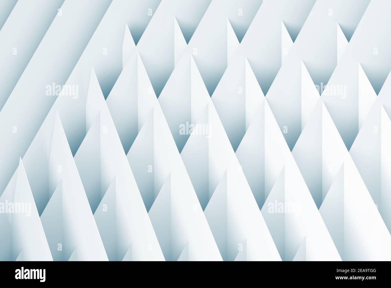 Abstrakter geometrischer Hintergrund. Schneiden weiße Papierblätter, blau getöntes CGI-Muster. 3D Rendering-Illustration Stockfoto