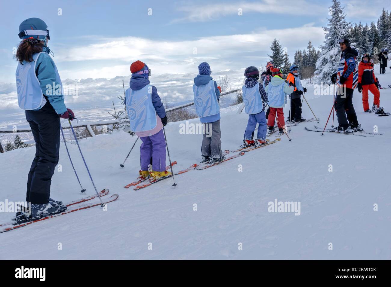 Winter in den Bergen;Skischule auf dem Berg Vitosha;Bulgarien; Stockfoto