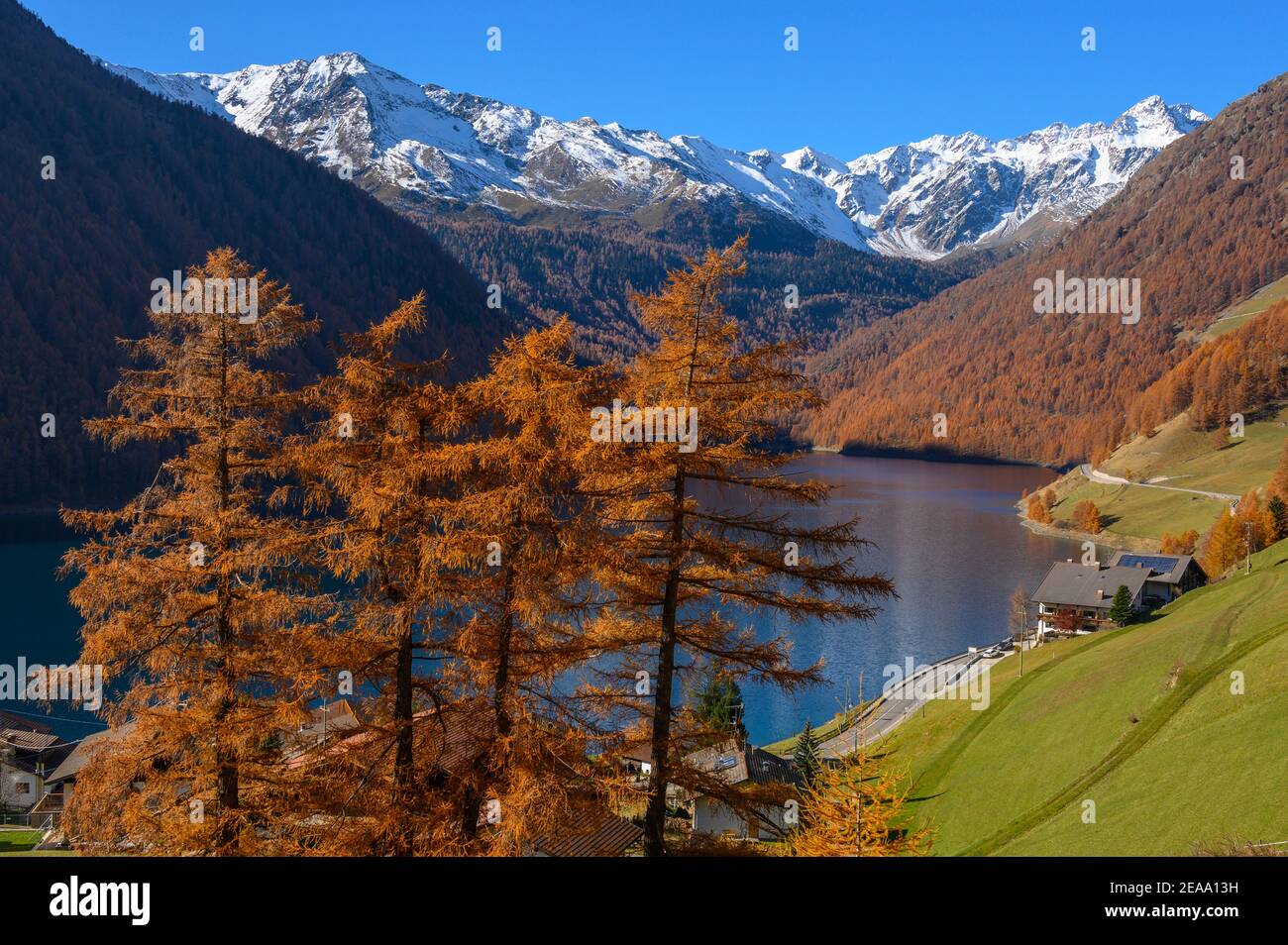 Italien, Trentino-Südtirol, Südtirol, Südtirol, Vinschgau, Ötztal Alpen, Schnalstal, Schnals, Schnales, Vernagt Stausee, Herbst Stockfoto