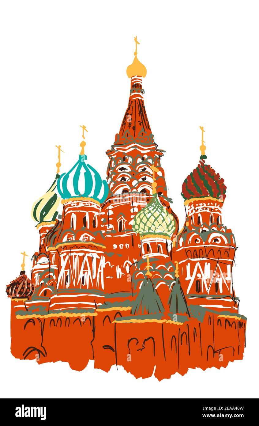 Hand gezeichnet St Basil caredral, Moskau, Russland, EPS10 Vektor-Illustration isoliert auf weiß. Stock Vektor
