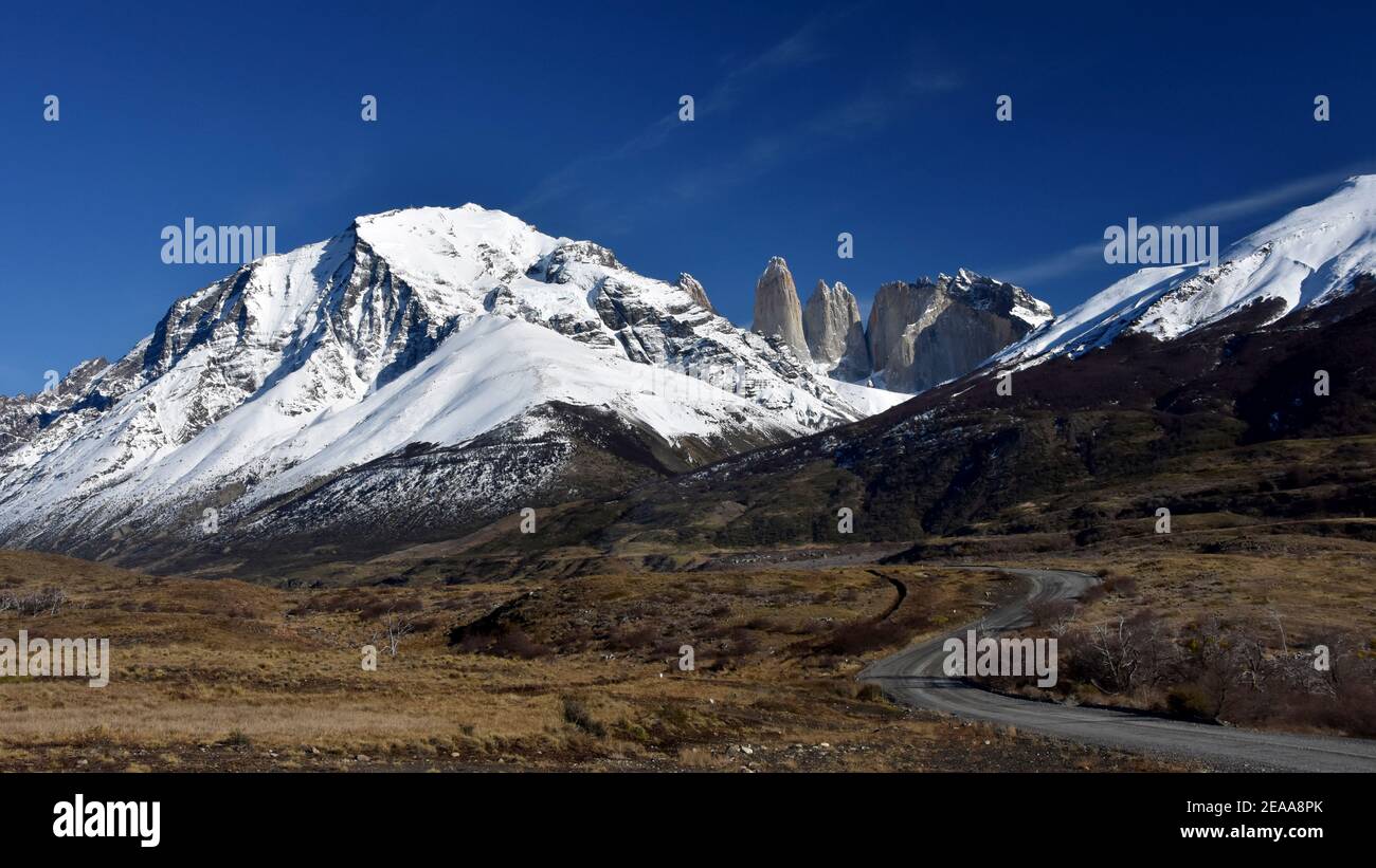 Auf dem Weg zu den Türmen im Torres del Paine Nationalpark, Patagonien, Chile Stockfoto