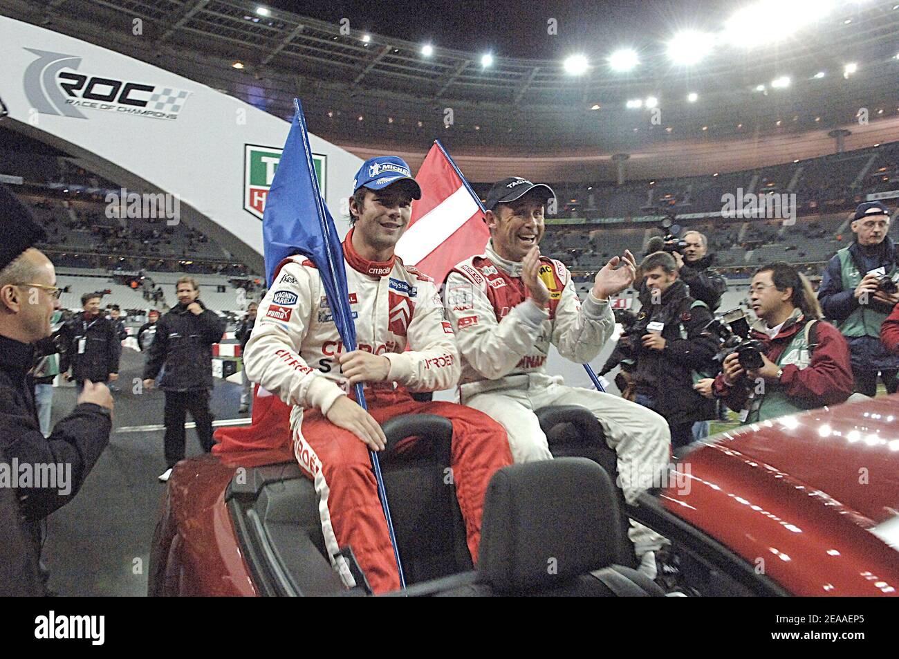 Der französische Rallye-Champion Sebastien Loeb gewinnt am 3. Dezember 2005 das Race of Champions im Stade de France bei Paris. Foto von Giancarlo Gorassini/Cameleon/ABACAPRESS.COM Stockfoto