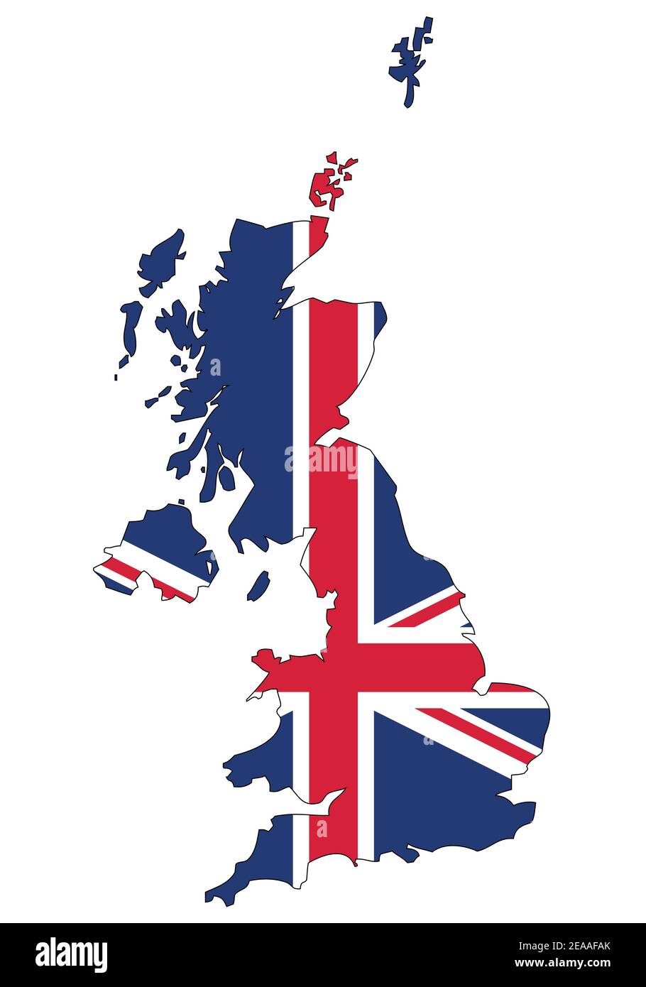 Vereinigtes Königreich von Großbritannien und Nordirland Karte mit Flagge - Umriss eines Staates mit einer Nationalflagge, weißer Hintergrund, Vektor Stock Vektor