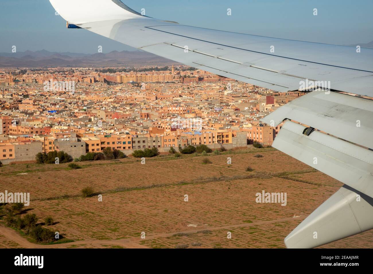 Luftaufnahme von Casablanca in Maroc vom ankommenden Flugzeug Stockfoto