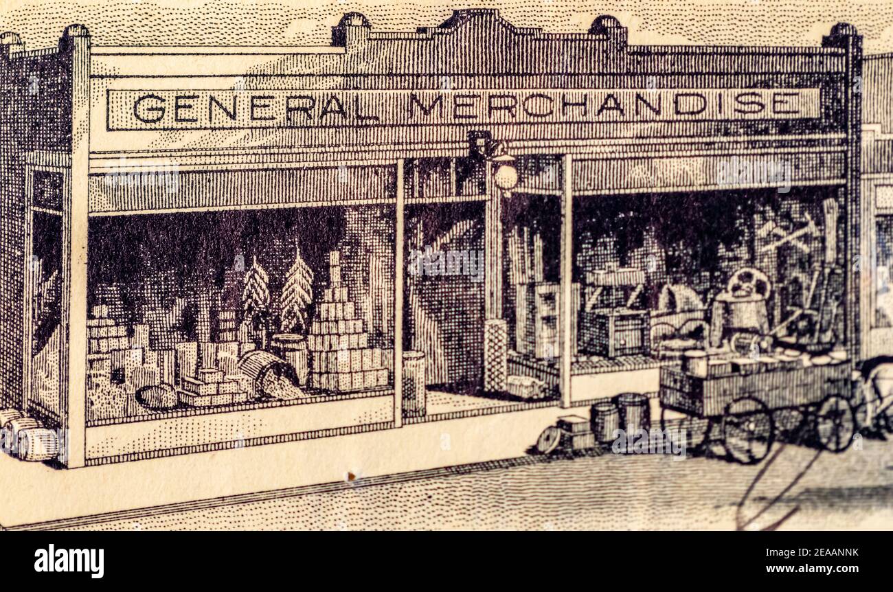 Alte Vignette von der Vorderseite eines Ladens Stockfoto