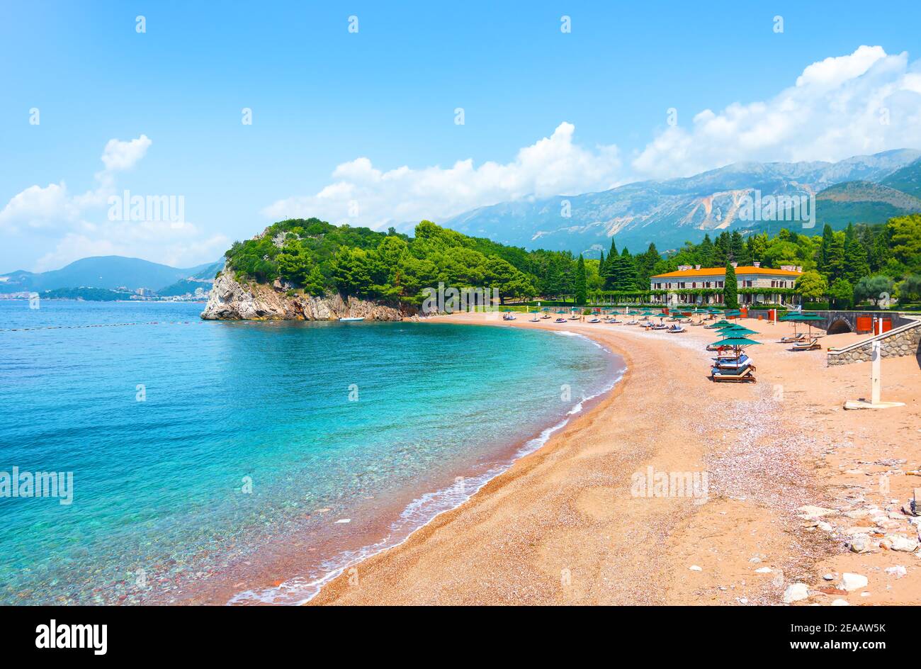 Adriaküste, Milocer Queens Strand, Sveti Stefan, Montenegro Stockfoto