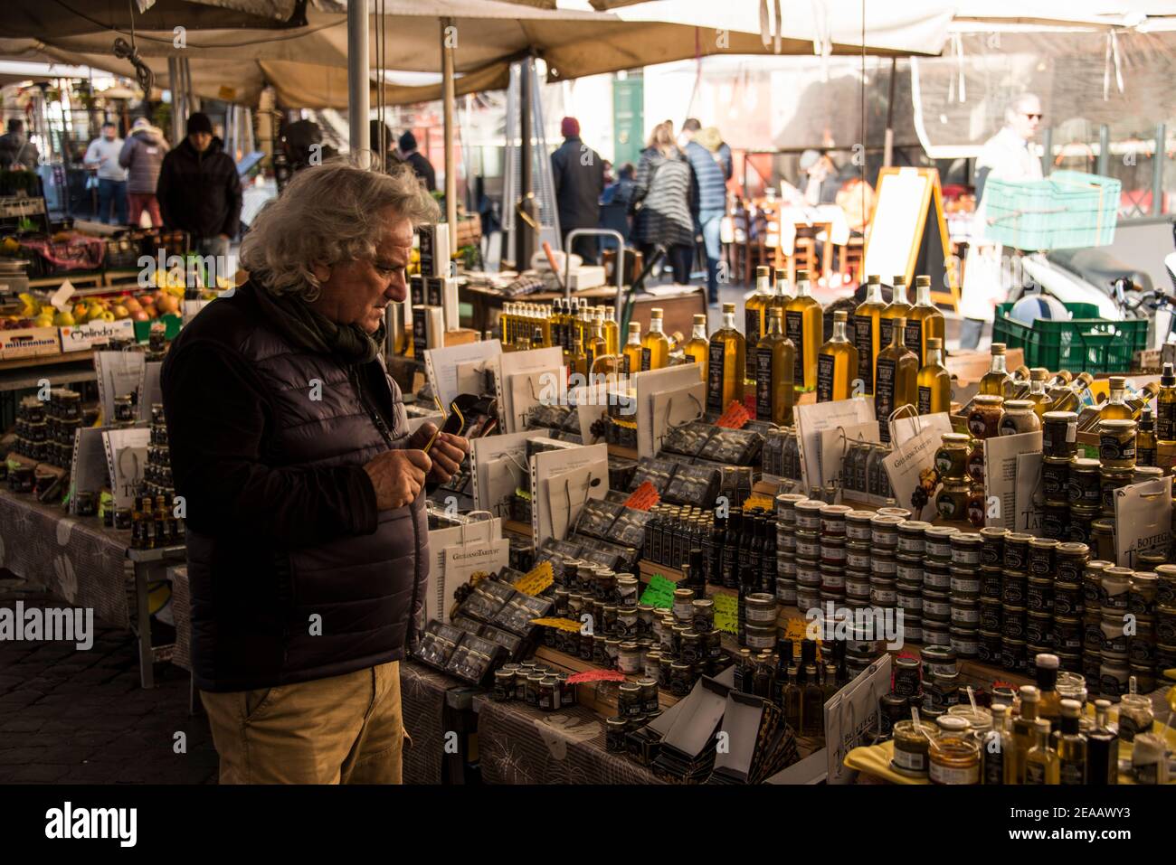 Öle und Gewürze am Campo de 'Fiori, Rom Stockfoto