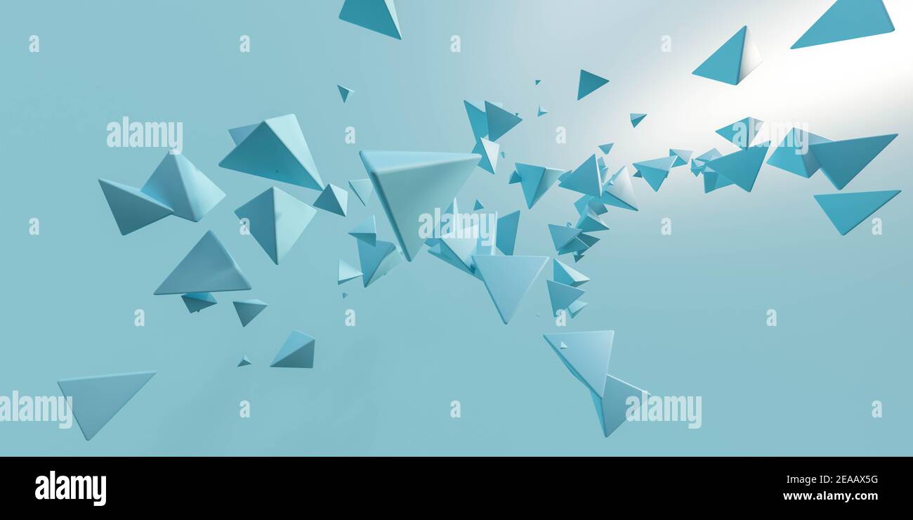 Blaues Dreieck geometrische shae Objekte auf blauem Hintergrund 3D Render Abbildung Stockfoto