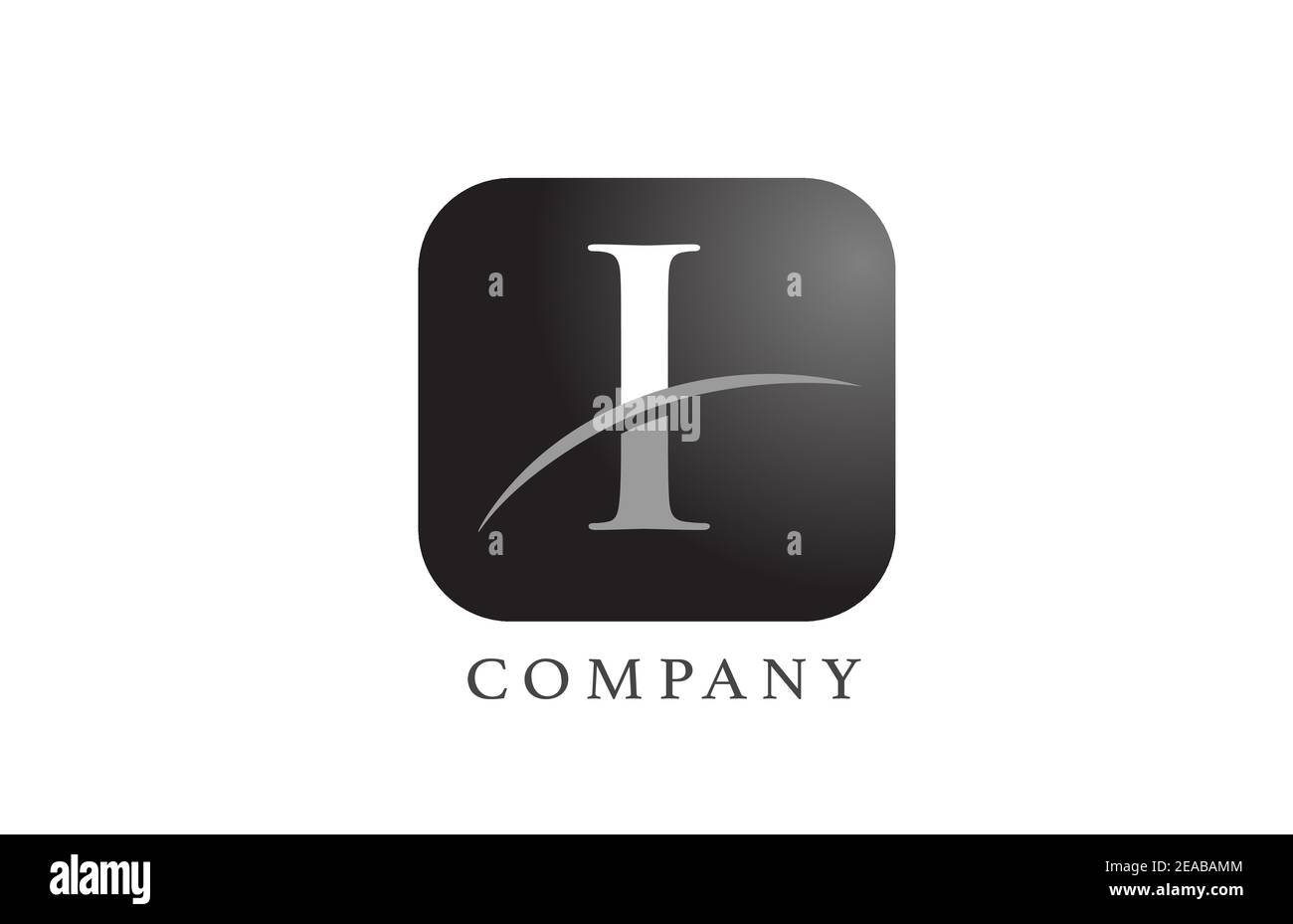 Ich schwarz weißen Alphabet Buchstaben Logo für Unternehmen und Unternehmen. Abgerundetes quadratisches Design mit Swoosh. Kann für ein App- oder Schaltflächensymbol verwendet werden Stock Vektor