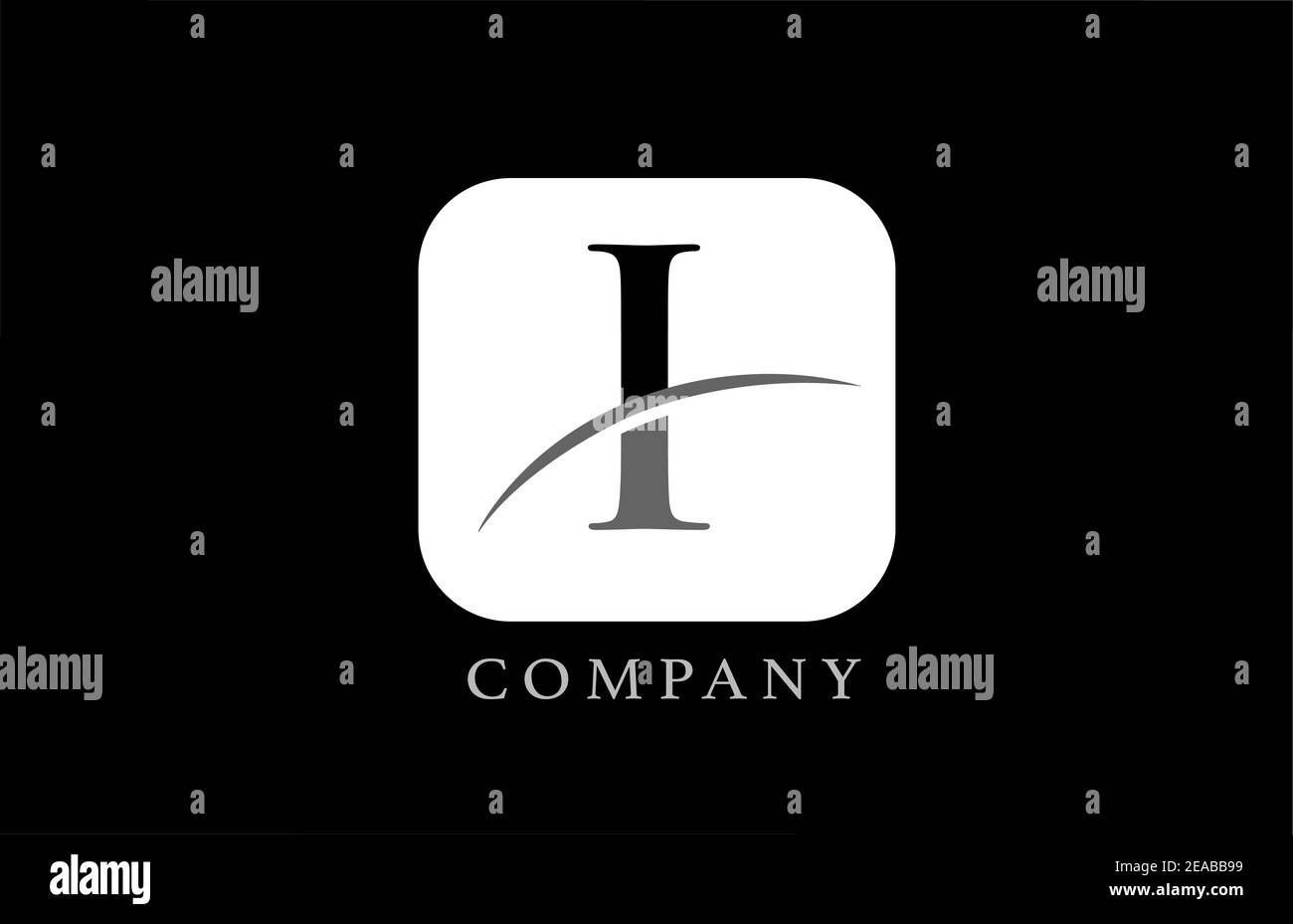 Schwarz und weiß I Alphabet Buchstaben Logo für Unternehmen und Unternehmen. Schlichtes abgerundetes quadratisches Design mit Swoosh. Kann für ein App- oder Schaltflächensymbol verwendet werden Stock Vektor
