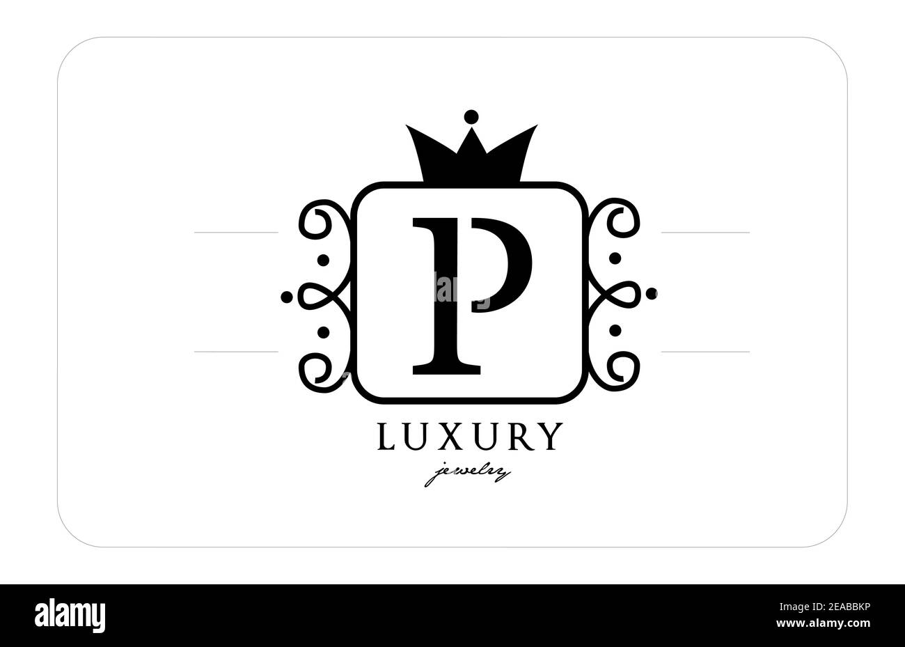 P einfaches Monogramm Alphabet Buchstaben Logo in schwarz und weiß. Kreatives Icon-Design mit Königskrone für Luxusgeschäfte und Unternehmen Stock Vektor