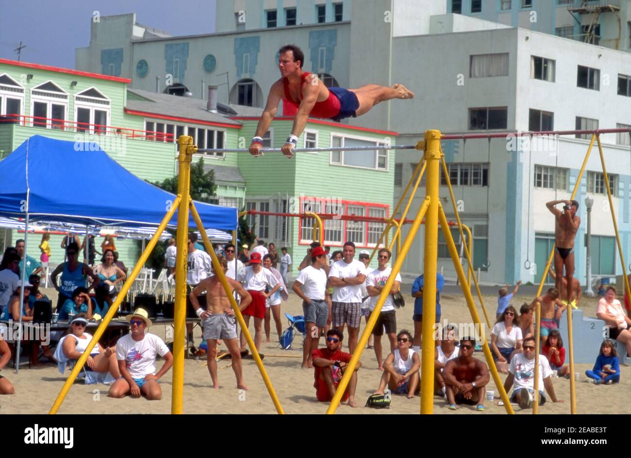 Historischer Muscle Beach in Santa Monica, CA um 1980s Stockfoto