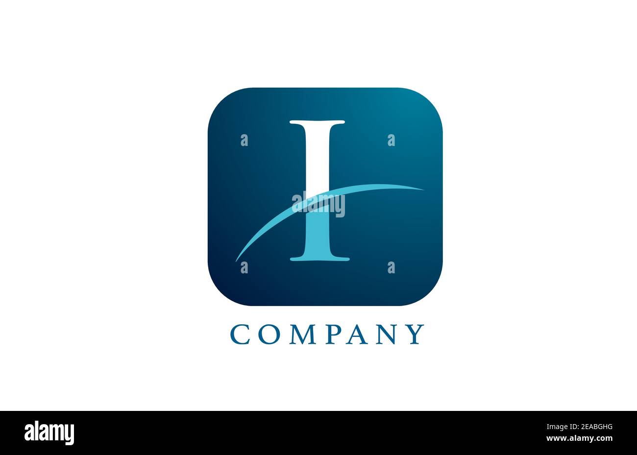 I blaues Alphabet Buchstaben Logo für Unternehmen und Unternehmen. Abgerundetes quadratisches Design mit Swoosh. Kann für ein App- oder Schaltflächensymbol verwendet werden Stock Vektor