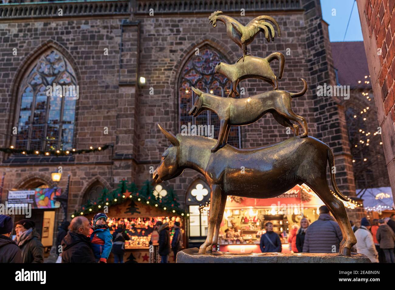 Bremer Stadtmusiker, Detail, Weihnachtsmarkt auf dem Marktplatz, Bremen, Stockfoto
