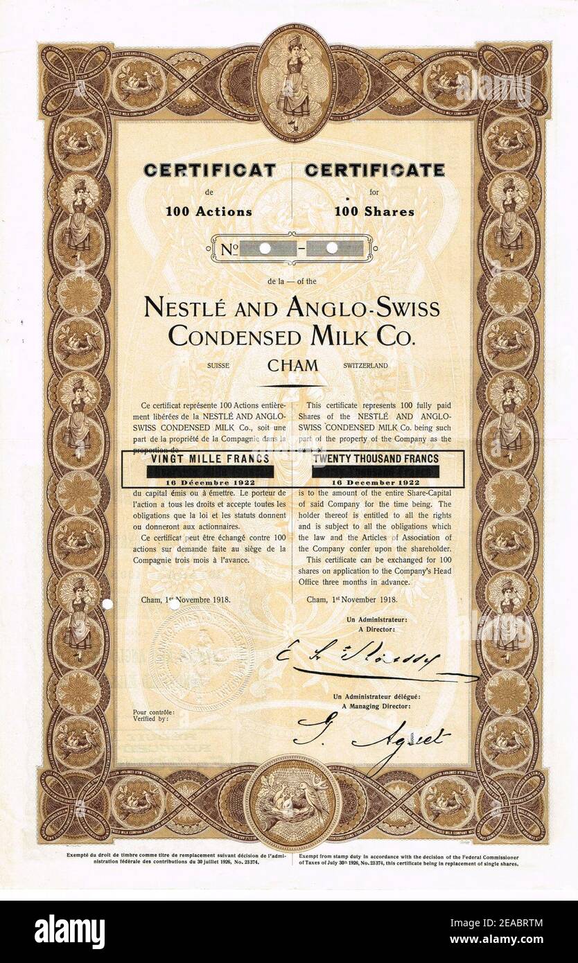 Nestle und Anglo-Swiss Condensed Milk 1918. Stockfoto