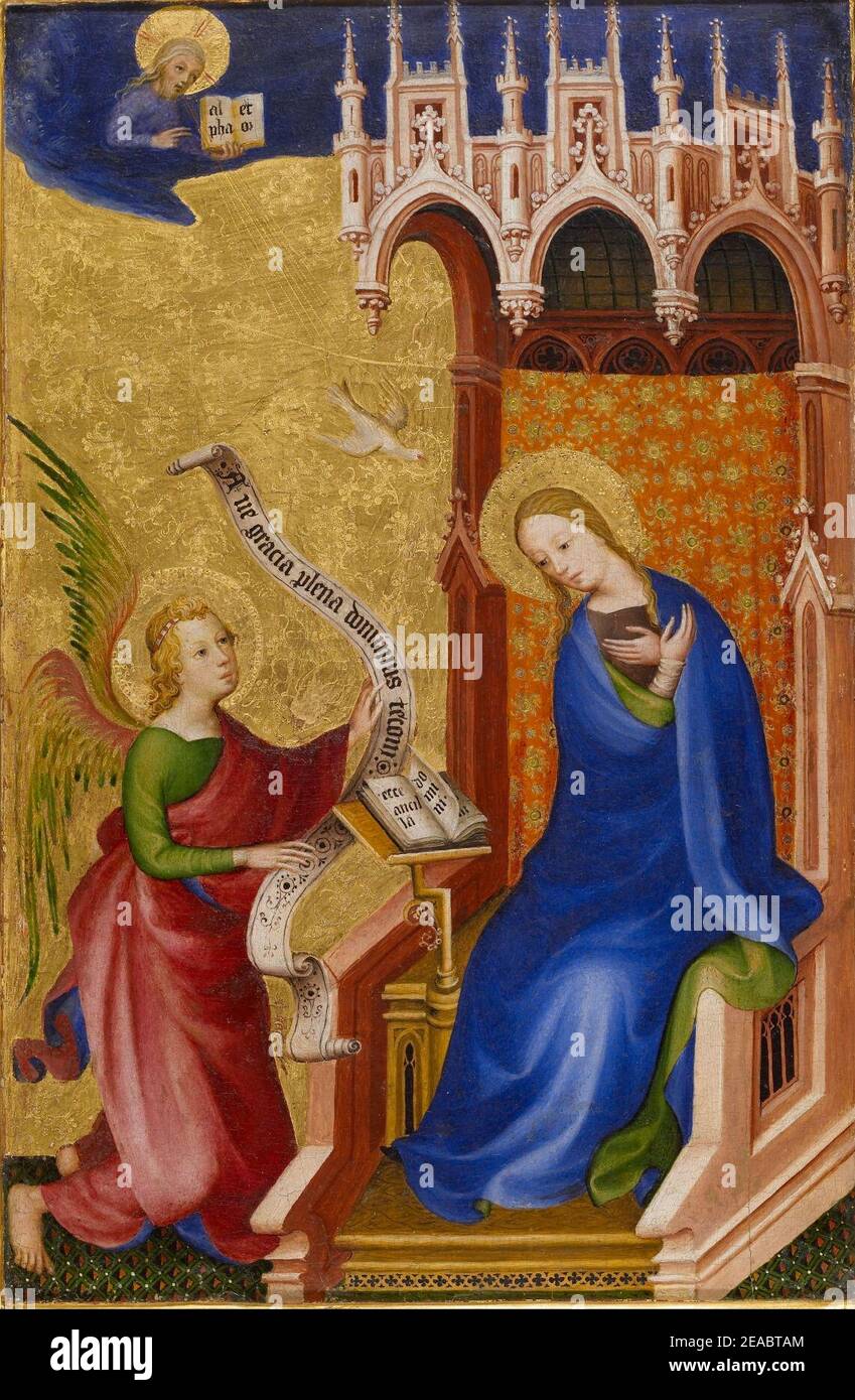 Niederlandisch - zwei Tafeln mit der Verkündigung, der Taufe Christi und der Kreuzigung aus Antwerpen-Baltimore ... Stockfoto