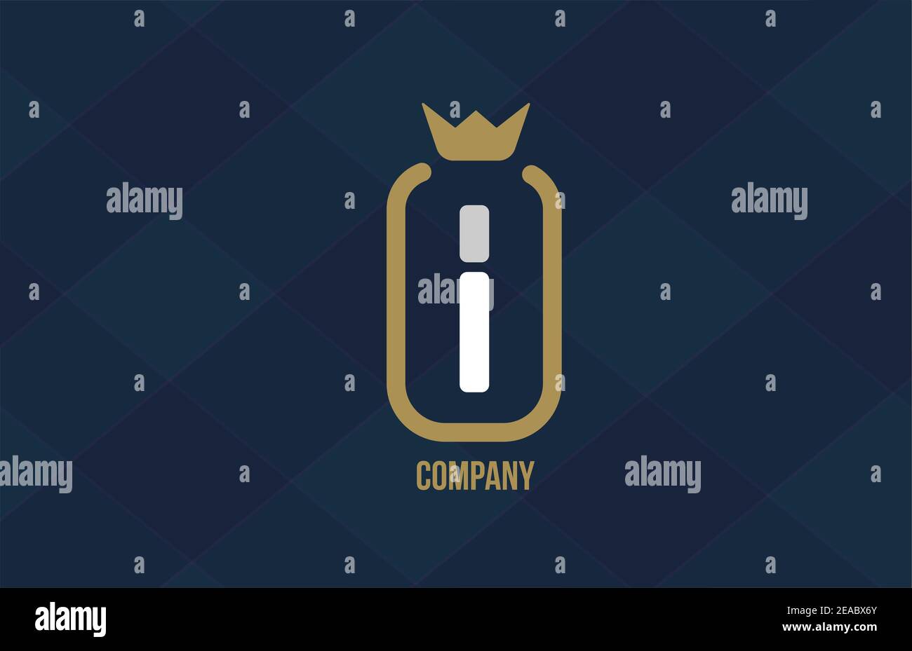 I König Krone Alphabet Buchstaben Logo für Unternehmen und Unternehmen. Blau-weißes Design. Kann als Ikone für eine Luxusmarke verwendet werden Stock Vektor