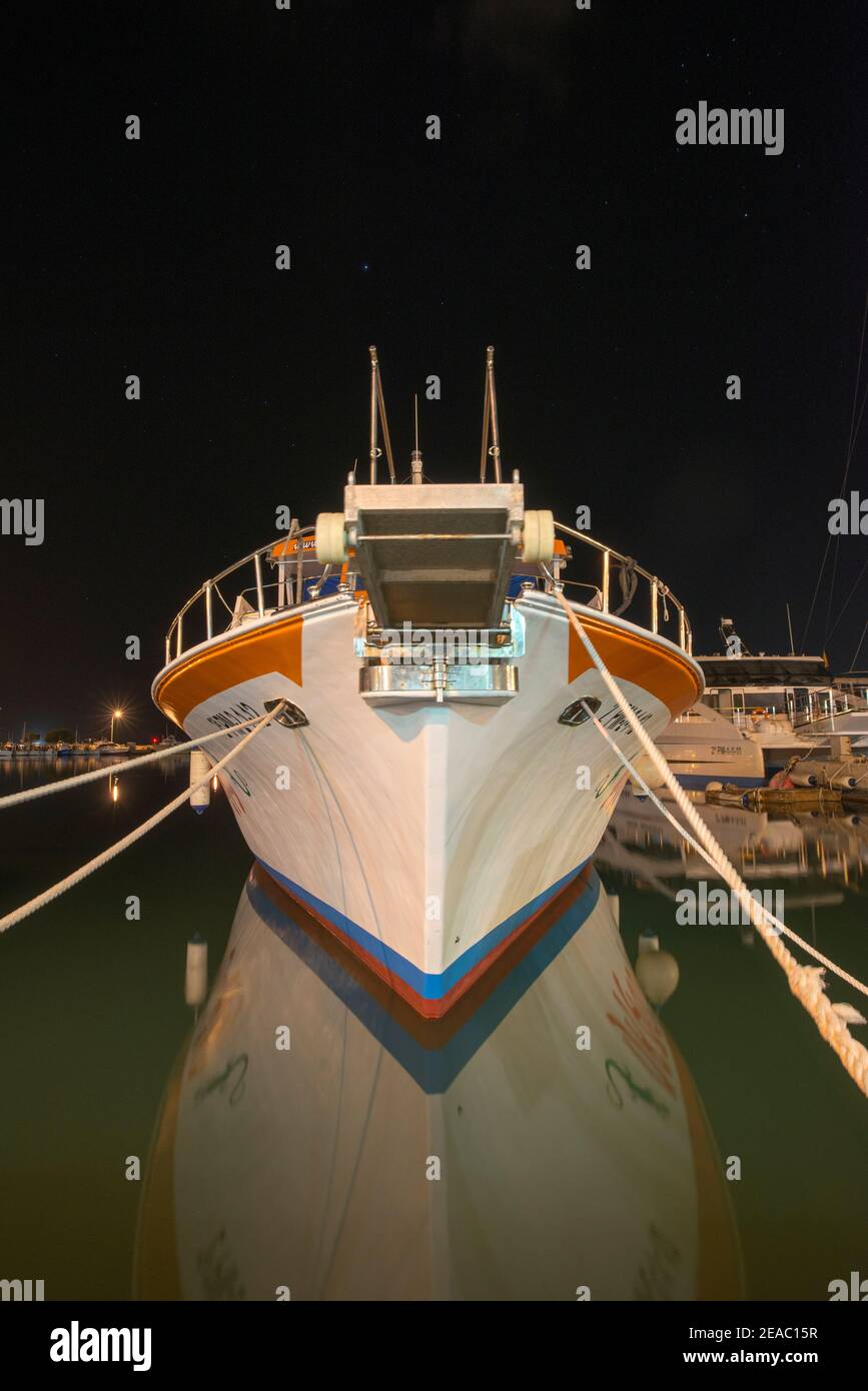In der Nacht an der Anlegestelle, Mallorca Stockfoto