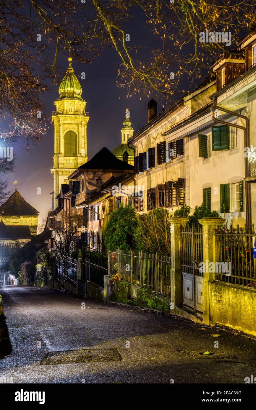 Nachtaufnahmen von Solothurn zur Weihnachtszeit Stockfoto