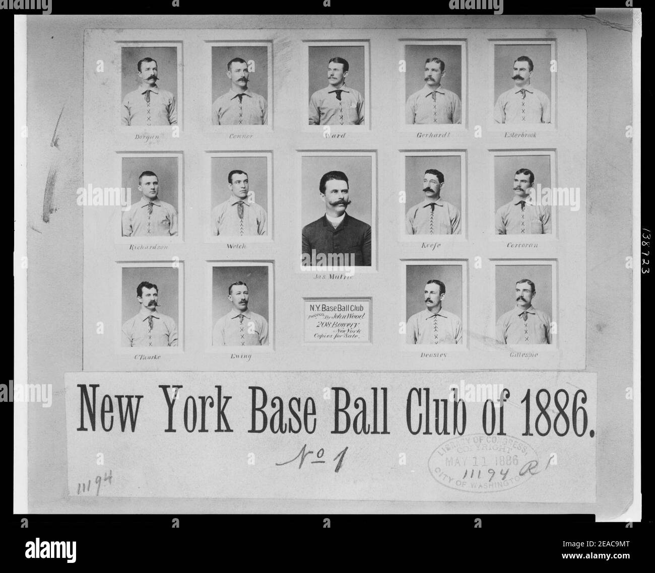 New York Base Ball Club von 1886 - Fotos von John Wood, 208 Bowery, New York. Stockfoto