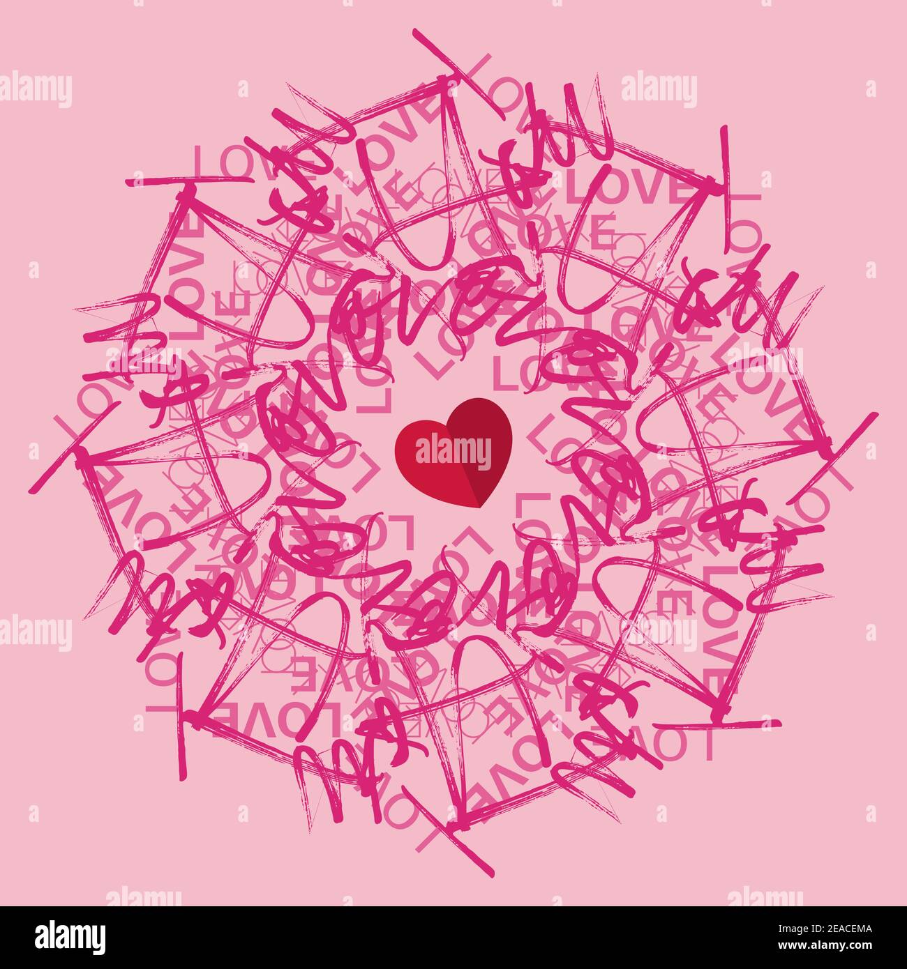 I Love You Text radiale Vektor-Muster in Schattierungen von Rosa Stock Vektor