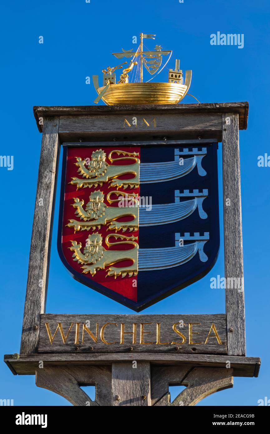England, East Sussex, Winchelsea, Stadtschild Stockfoto