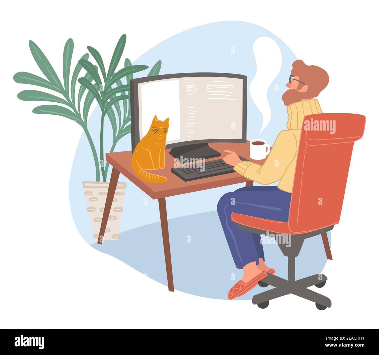 Freiberufler arbeiten von zu Hause aus mit Computer-Vektor Stock Vektor