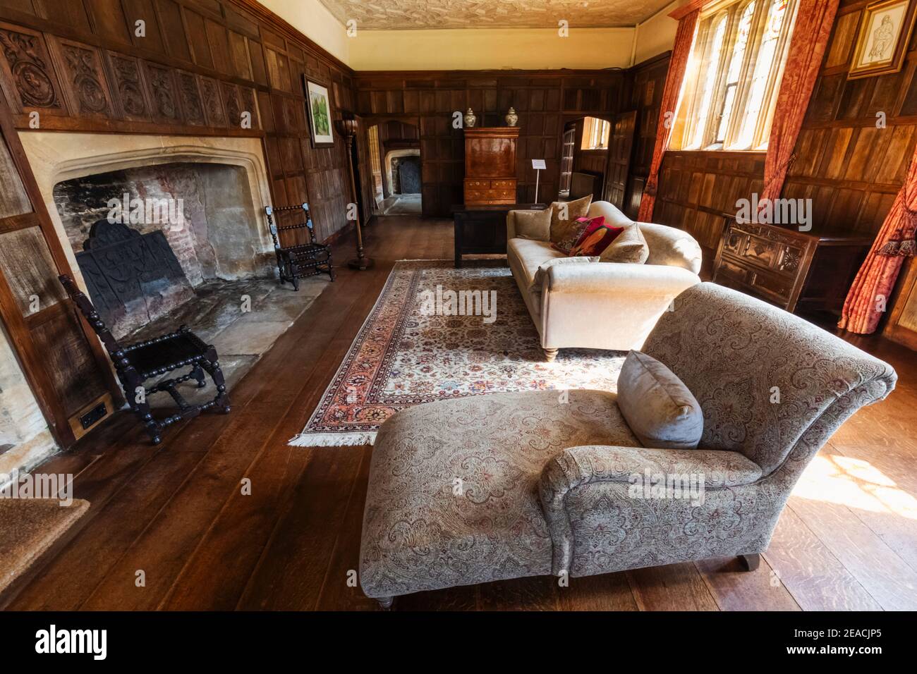 England, Dorset, Dorchester, Athelhampton House Herrenhaus und Gärten, Wohnzimmer Stockfoto