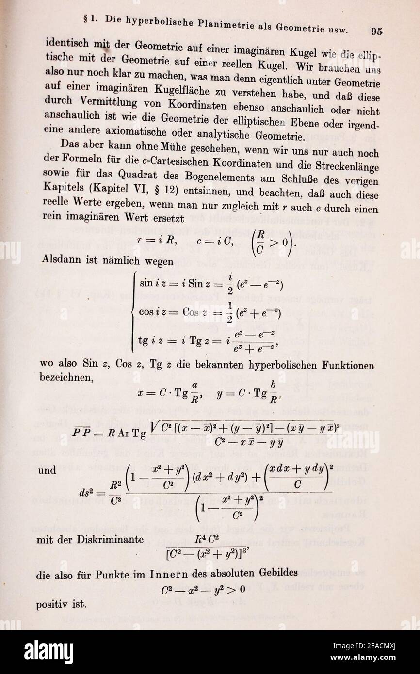 Nichteuklidische Geometrie von Hans Mohrmann Seite 095. Stockfoto