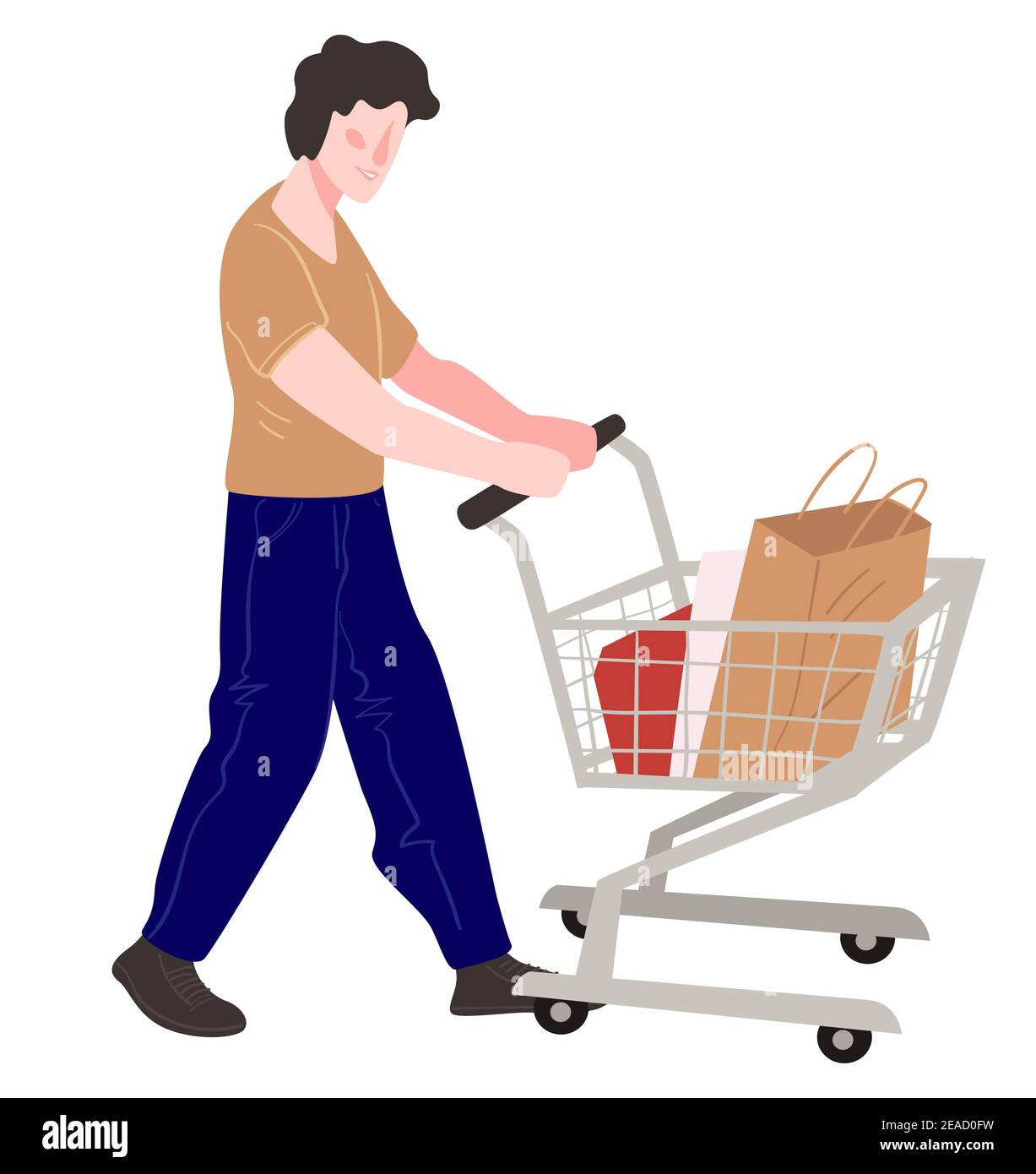 Charakter Einkaufen Produkte kaufen Pushing Cart Stock Vektor