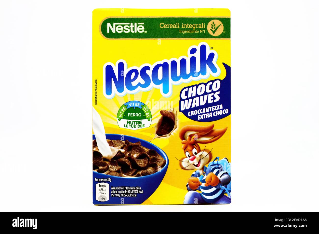 NESQUIK Nestlé Getreidekarton Stockfoto