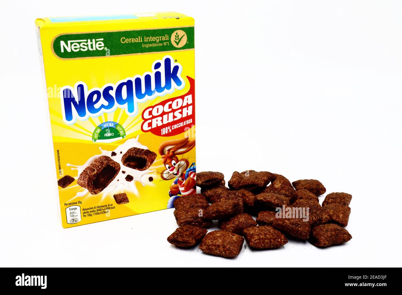 NESQUIK Nestlé Getreidekarton Stockfoto