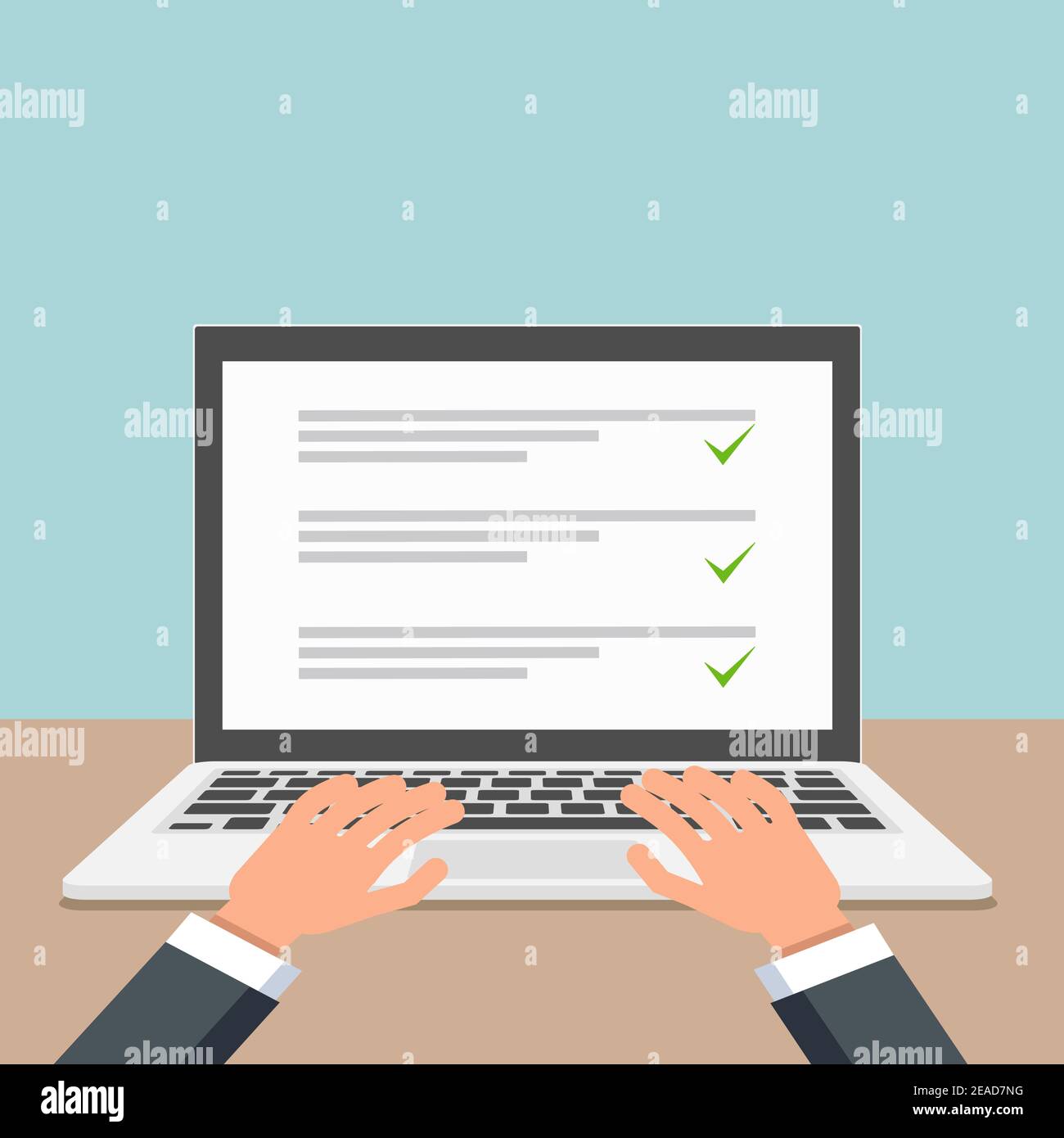 Laptop mit Online-Checkliste flach Design. Vektor Stock Vektor