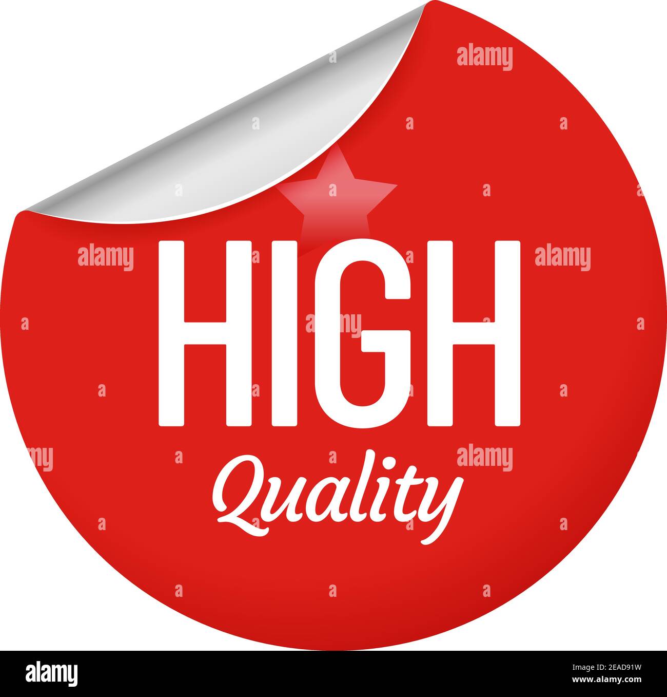 Hochwertiges Sticker-Design mit Stern. Rotes rundes Etikett mit lockiger Kante. Kreis Papierabzeichen für Commerce-Kampagne Stock Vektor