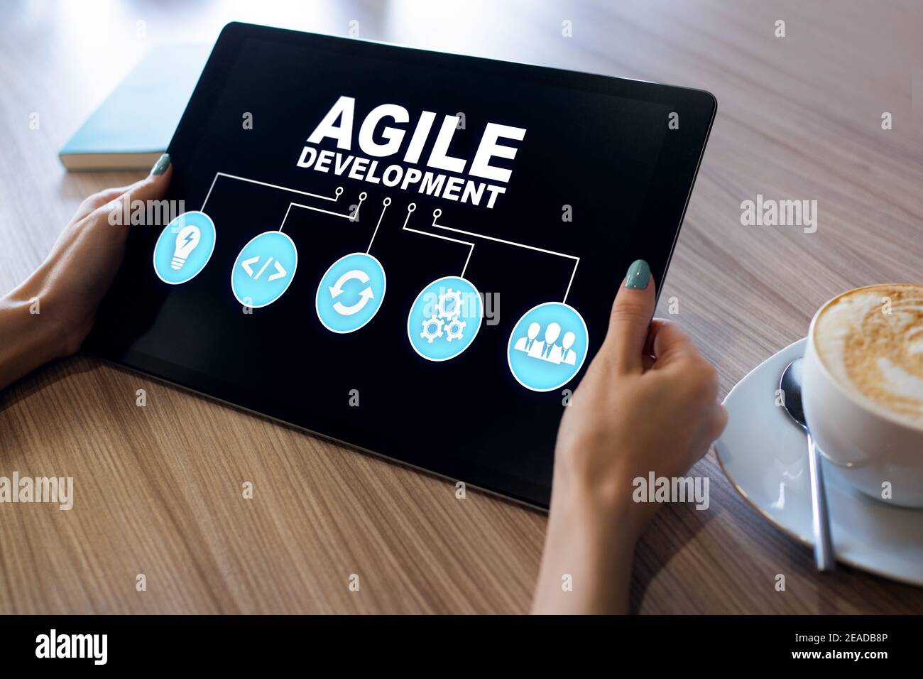 Agile Entwicklung Konzept auf dem Bildschirm des Geräts Stockfoto