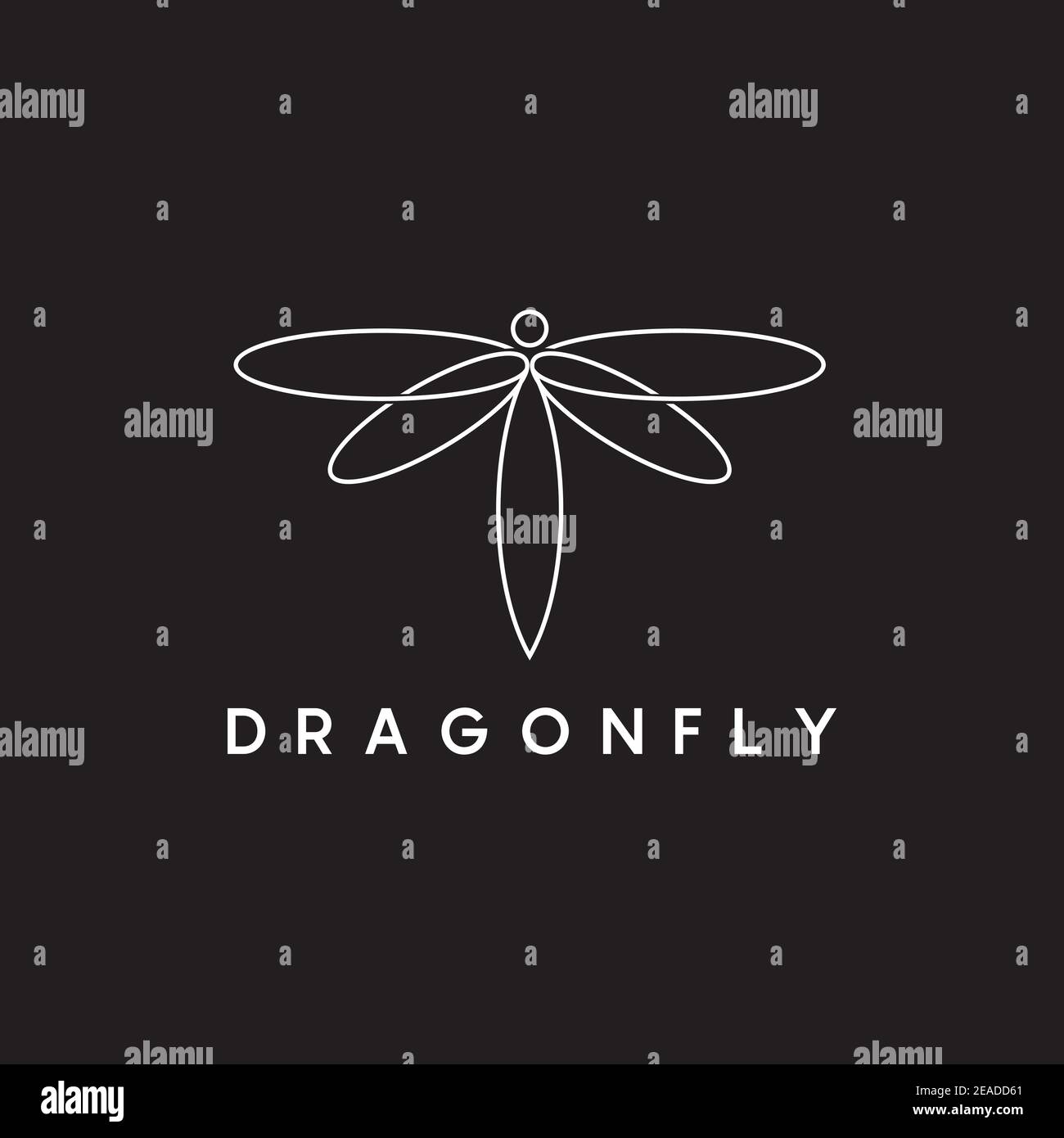 Einfache weiße Linie Kunst Libelle Logo Design Vorlage Stock Vektor