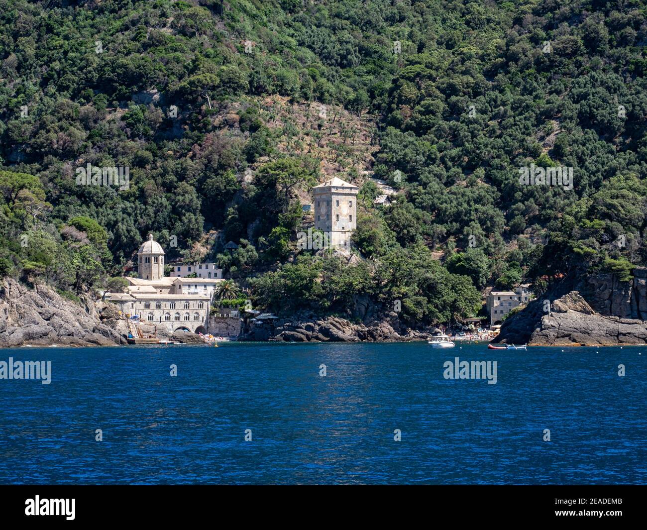 Die Bucht von San Fruttuoso in Ligurien Stockfoto