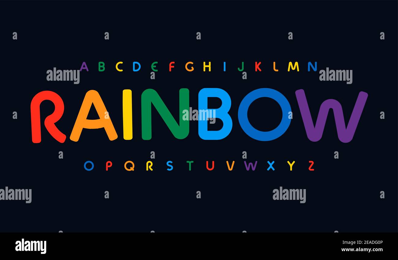 Awesome Rainbow Farbe Alphabet. Abgerundete, atemberaubende Schrift, minimalistischer Text für modernes, helles Logo, Überschrift, Monogramm, kreative Schriftzüge und Typografie Stock Vektor