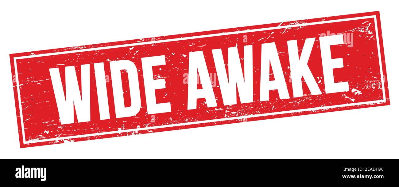 HELLWACH Text auf rot grungy Rechteck Stempelzeichen. Stockfoto